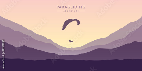 paragliding adventure on purple mountain background vector illustration EPS10 photo