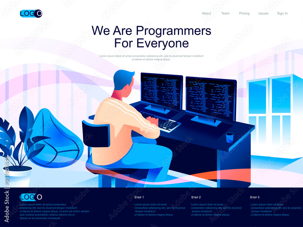 We are Programmers for everyone isometric landing page. Software ...