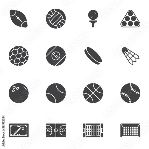 Sport ball vector icons set, modern solid symbol collection, filled style pictogram pack. Signs, logo illustration. Set includes icons as american football, volleyball, soccer, basketball, baseball