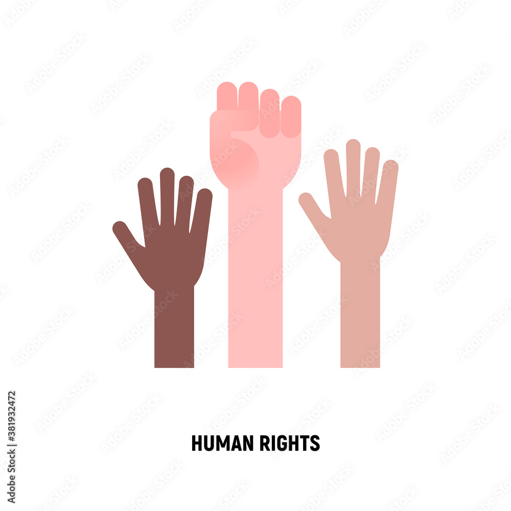 Human rights flat icon. Raised hands. Tolerance, protest, anti-racism movement. Vector illustration. Human rights flat icon. Raised hands. Tolerance, protest, anti-racism movement. Vector illustration.