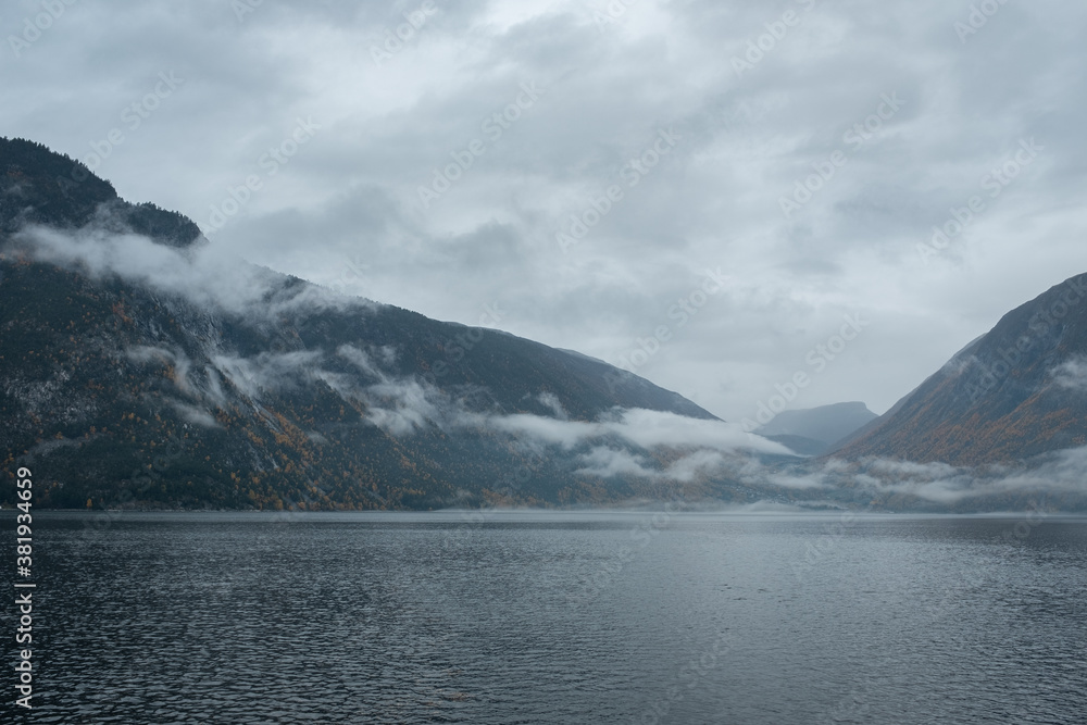Fjord with Grey Overcast Sky
