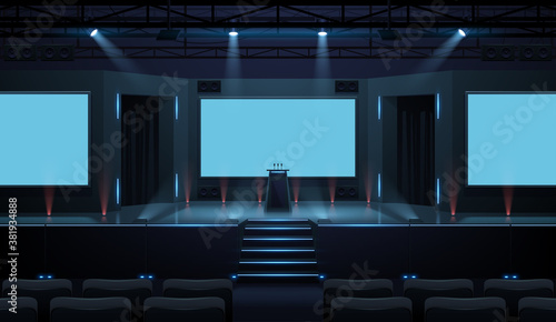 Hall of business conference with screen template