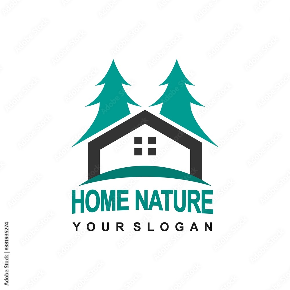 Logo Icon Home For Company. Logo Home Shape With Pine