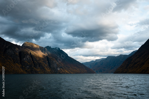 Geirangerfjord Fjord Panorama with Cloudy Sky © Nektarstock