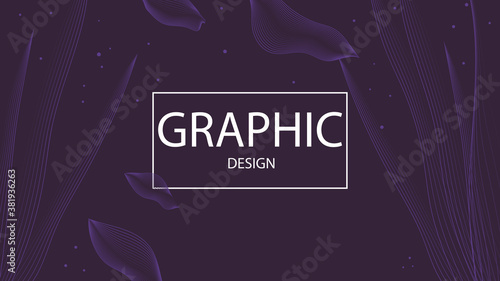 Modern dark horizontal geometric banner. Trendy minimalist vector background of thin abstract lines with gradient. Illustration with leaves of home plants for web design, social media, advertising.