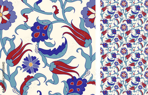 Seamless turkish colorful tile. Vintage multicolor pattern in Eastern style.  Hand drawn floral pattern. Islam, Arabic, Indian, ottoman motifs. Vector illustration.