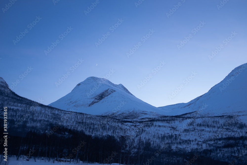 Snowy Mountains and Cloudless Blue Sky