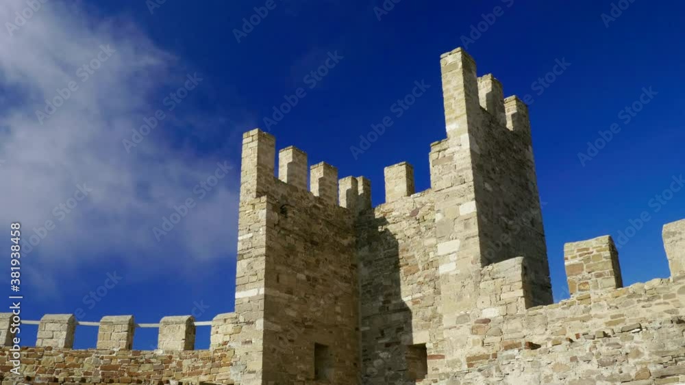 Stone fortress on a background of blue clear sky in the Crimea. 4K Stone fortress on a background of blue clear sky in the Crimea. 4K