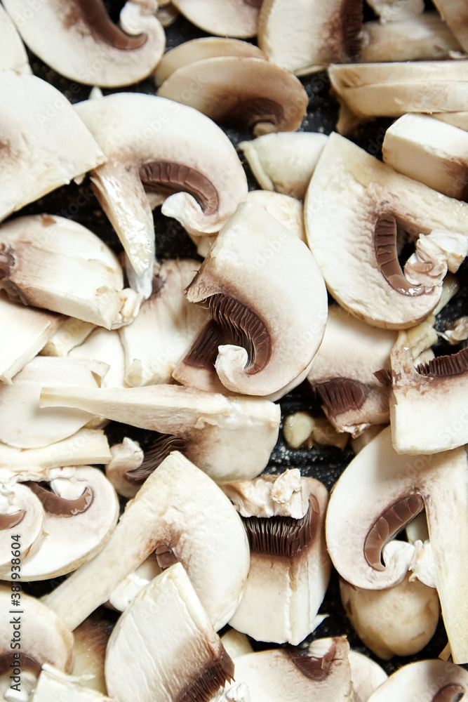 Sliced white champignon mushrooms texture Sliced white champignon mushrooms texture