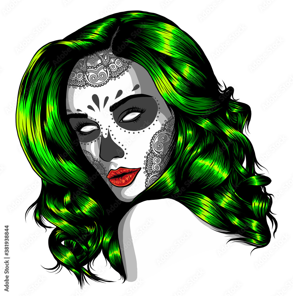 Life after death:The skull of a long-haired woman Stock Vector | Adobe Stock