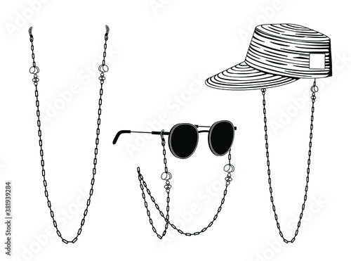 Glasses and hat with decorative chain