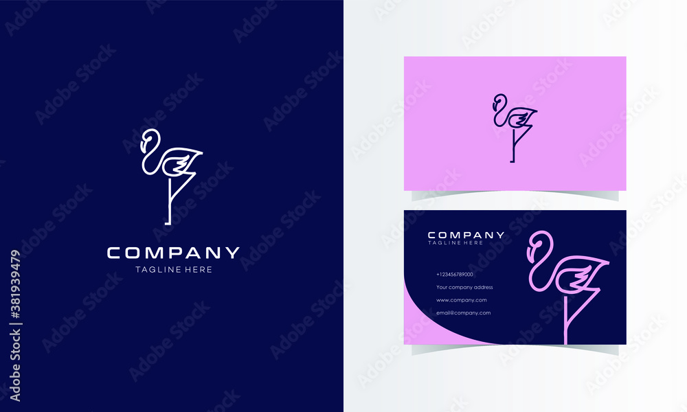 Flamingo Line Minimalist Logo with Business Card Design