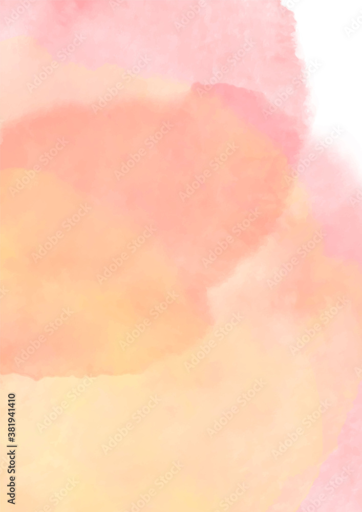 Obraz premium Pink-yellow watercolor background. Delicate peach color. Watercolor background for romantic, wedding card, invitation.