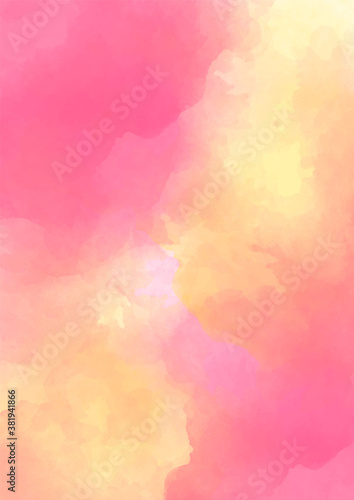 Pink-yellow watercolor background. Delicate peach color. Watercolor background for romantic, wedding card, invitation.