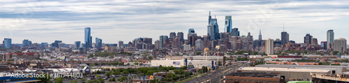 Ultra-wide 2020 panorama of the city skyline in Philadelphia, Pennsylvania, USA