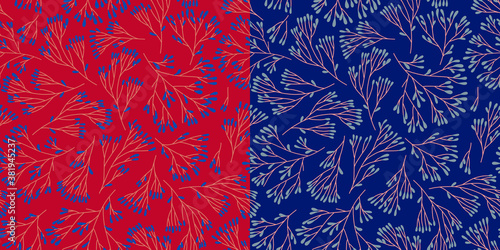 Christmas seamless pattern for festival background design. Winter sale fair branding. New Year seasonal celebration greeting card. Pinecone xmas branches with leaves isolated fir on color backdrop.