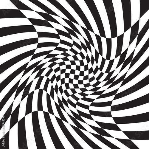Checkered, chequered, chessboard surface with distortion, deformation effect. Distort, deform squares background, pattern. Ripple, wavy version