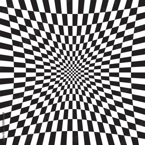 Hollow, indent, depression version Checkered, chequered, chessboard surface with distortion, deformation effect. Distort, deform squares background, pattern photo