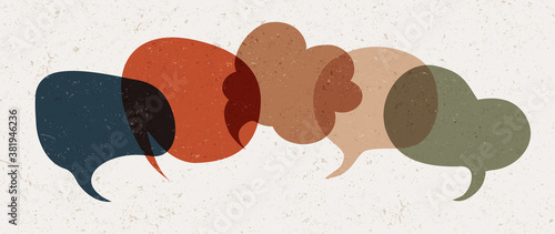 Colored speech bubble. Communication concept. Colored cloud. Speak - discussion - chat. Symbol talking and communicate. Friendship and dialogue diverse cultures. Social network