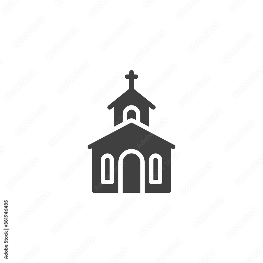 Church building vector icon. filled flat sign for mobile concept and web design. Church with cross glyph icon. Symbol, logo illustration. Vector graphics