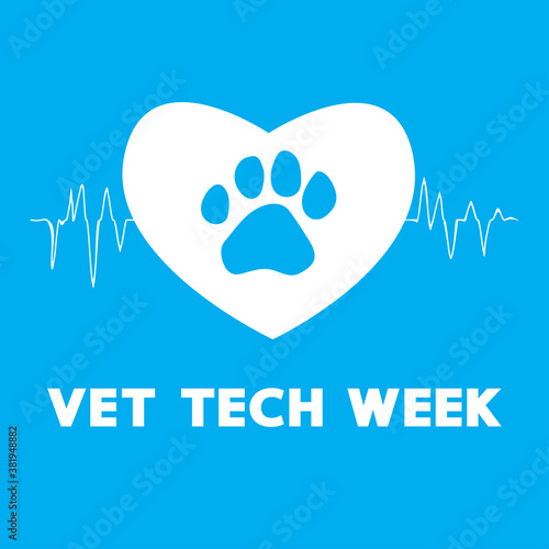 Vet tech week blue concept, pet doctor vector banner. 