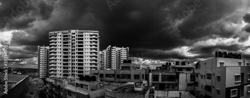 Cloudy city in Infrared photo