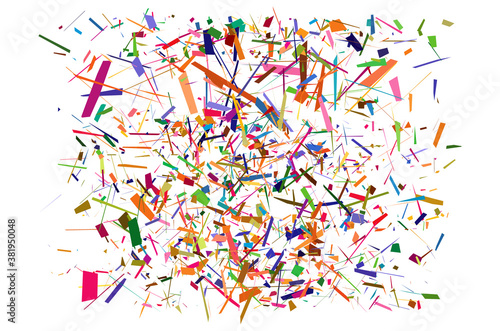 Abstract vector art - Random geometry shapes vector illustration. Generative art. Angular and edgy, angled geometrical illustration. Random abstract composition. Jumble, disarray of irregular elements