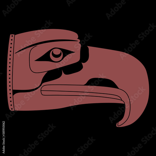 Head of a raven totem. Monochrome silhouette. Native American art of Kwakiutl Indians. photo