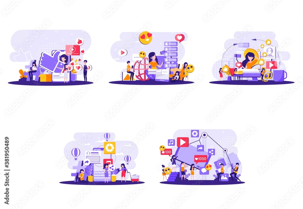 social media pack of tiny people illustrations. Vector illustration social media pack of tiny people illustrations. Vector illustration