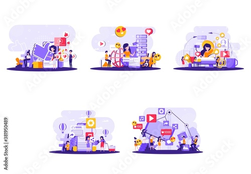 social media pack of tiny people illustrations. Vector illustration