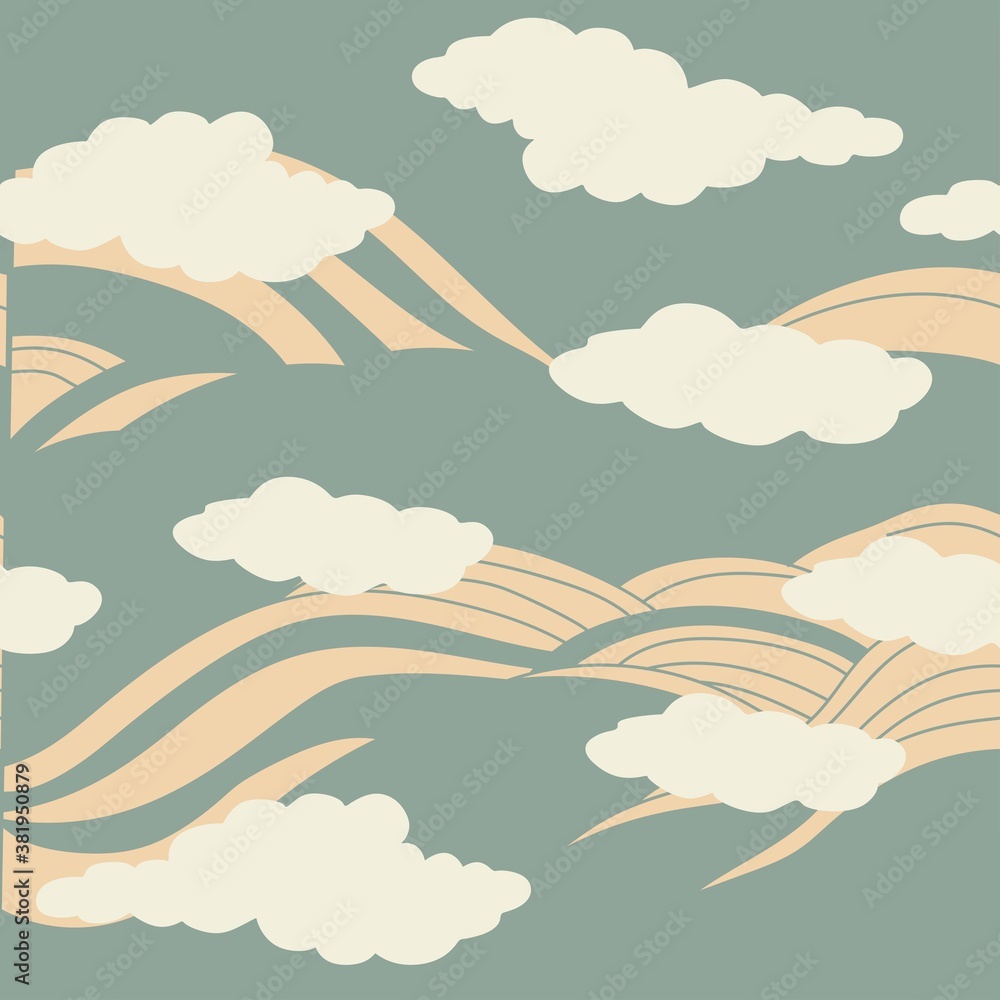 A Japanese wave with cloud pattern print seamless background illustration.