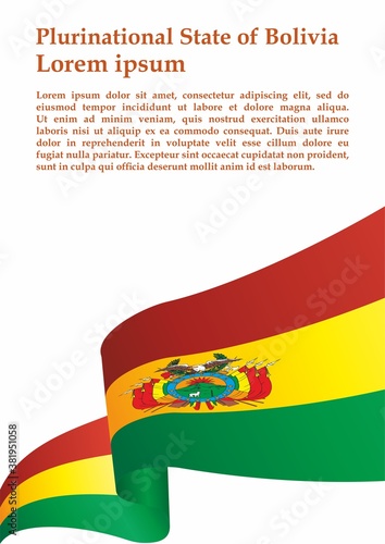 Flag of Bolivia, Plurinational State of Bolivia. Template for award design, an official document with the flag of Bolivia. Bright, colorful vector illustration.