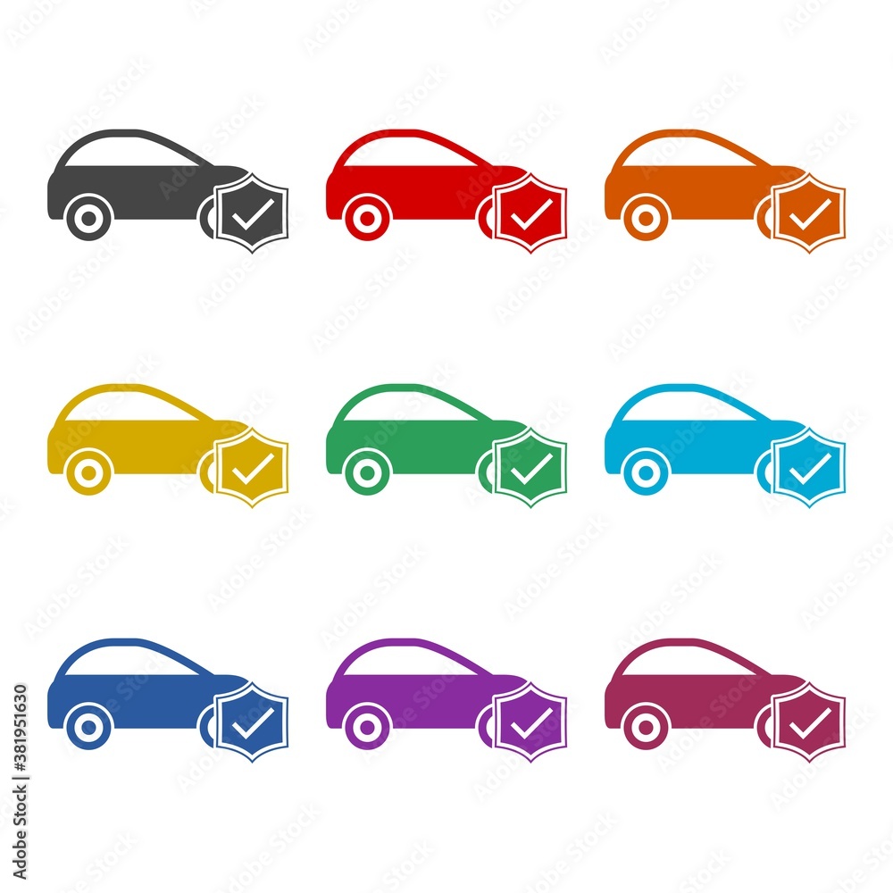 Car insurance icon, color set