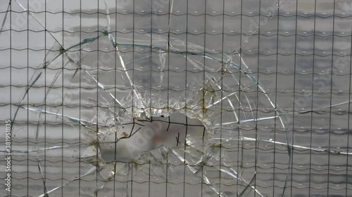 Broken big window safety glass zoom out