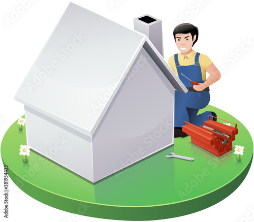 Artisan faisant des travaux dans une maison (détouré)