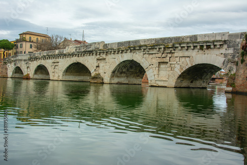 The Bridge of Tiberius (Italian: Ponte di Tiberio) or Bridge of Augustus Roman bridge in Rimini, Italy © Nigar