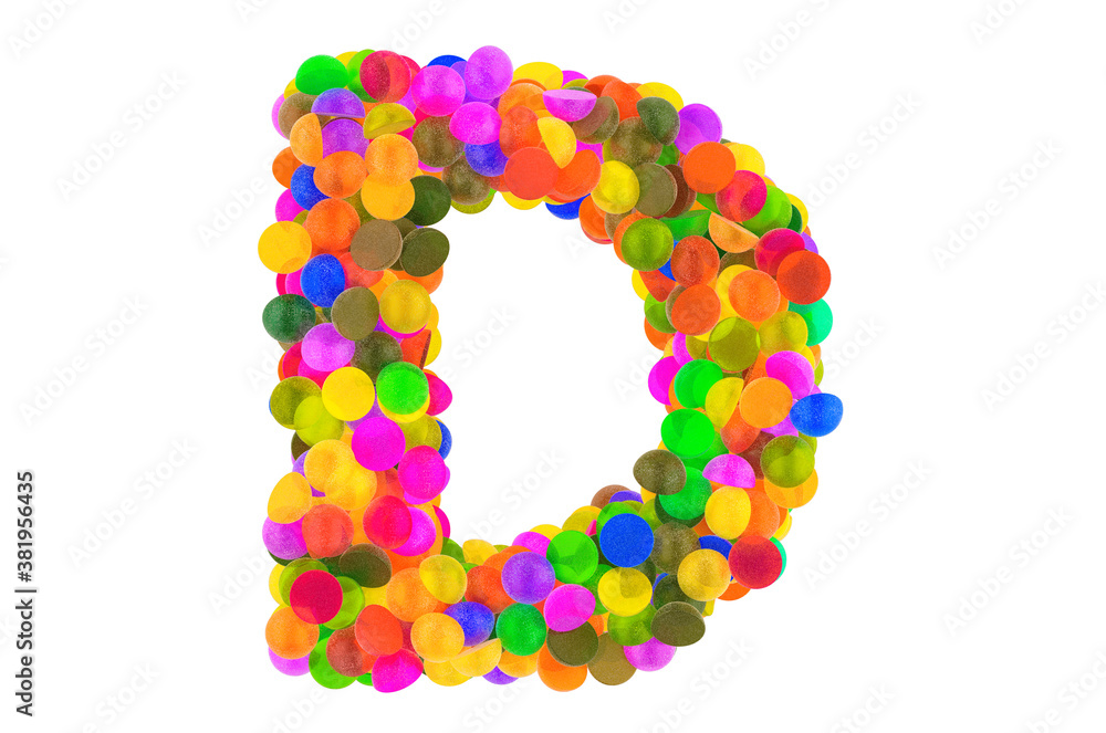 Letter D from colored marmalade candies. 3D rendering Letter D from colored marmalade candies. 3D rendering