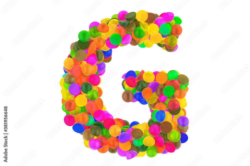 Letter G from colored marmalade candies. 3D rendering Letter G from colored marmalade candies. 3D rendering