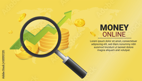 Money online on mobile phone, Capital flow, earning or making money. Financial savings.Money online. Wallet online. Pay online. Financial business. Spending money via mobile phone. Mobile shopping.