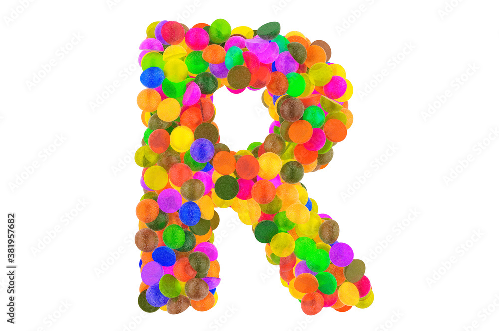 Letter R from colored marmalade candies. 3D rendering Letter R from colored marmalade candies. 3D rendering