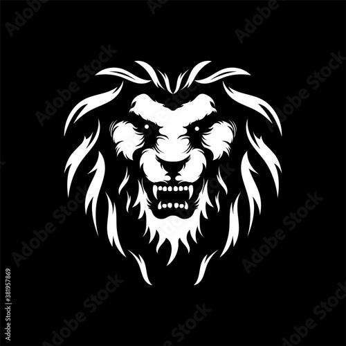 Fototapeta Naklejka Na Ścianę i Meble -  head of lion in black isolated white. vector design inspiration for logo identity
