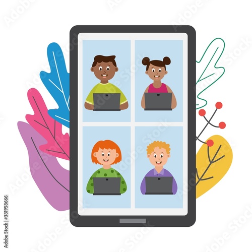 Online communication and media resources for kids vector flat illustration