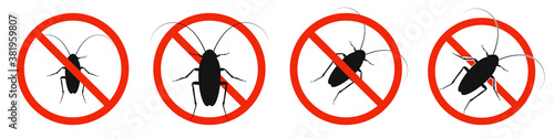 The cockroach with red ban sign. STOP cockroach sign isolated.