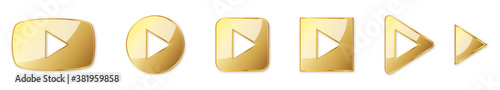 Set of gold play buttons. Play icons isolated. Vector illustration
