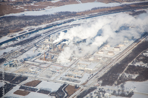 An aerial view of a petrolium refinery located near Bolingbrook  about 20 miles west of Chicago  Illinois.