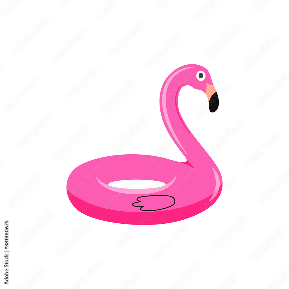 Fototapeta Flamingo rubber ring for kids beach, flat cartoon vector illustration isolated