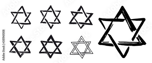 Star set of David. Hand-drawn style. Vector.	