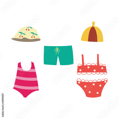 Children swimsuit set - collection of summer swimwear for little kids