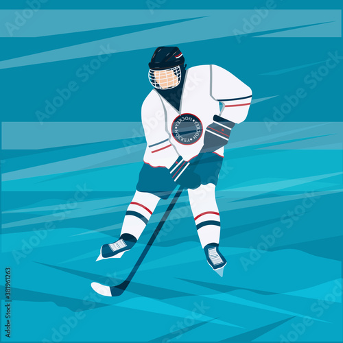 Hockey player in helmet, putter - abstract ice rink - vector. Winter sports