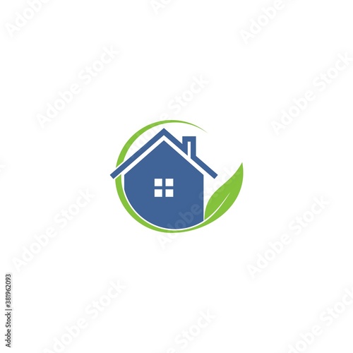 house and leaves Logo. Vector Design